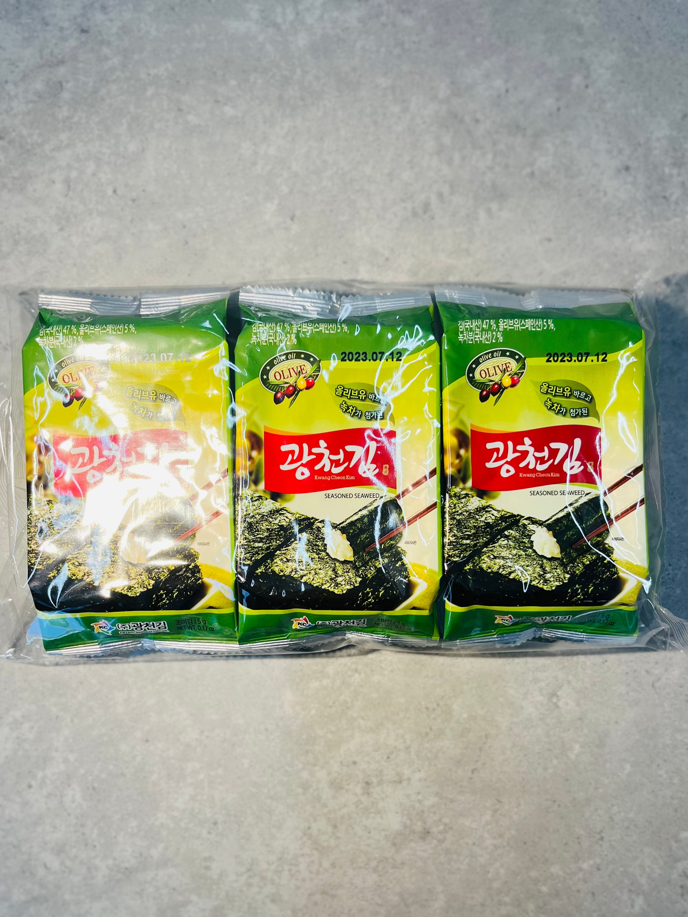 Exquisite Taste Kwang Cheon Kim Olive Oil Seasoned Seaweed 5g 3 Pack