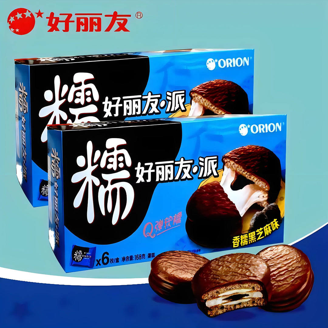 好丽友派香糯黑芝麻味6pics 168g Orion Choco Pie Black Sesame Mochi Flavour