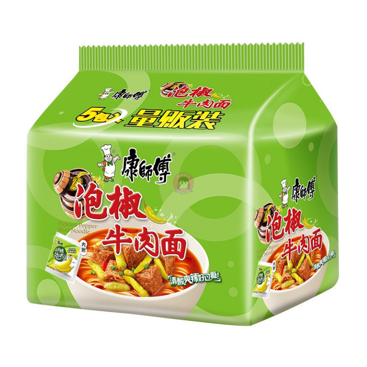 康师傅泡椒牛肉面520g 5pcks MK Pickled Pepper Beef Noodle