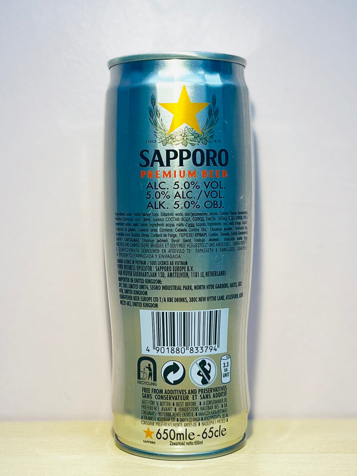 Sapporo Beer Sliver Can Alc 5% 650ml