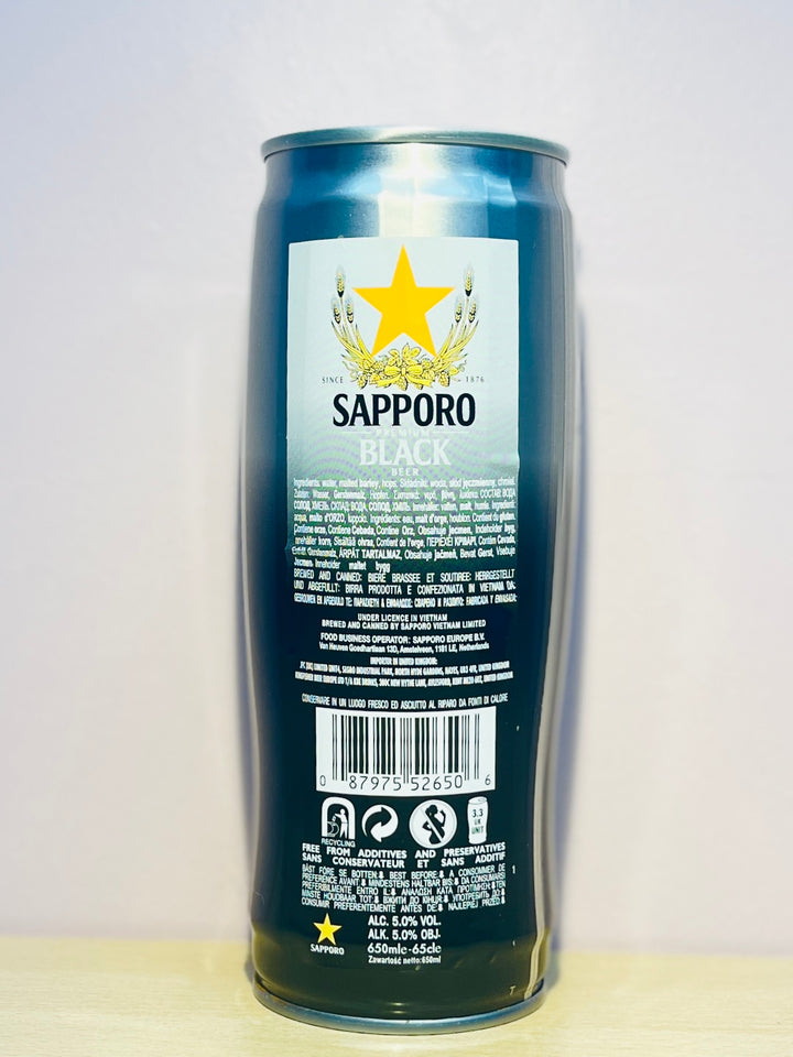 Sapporo Premium Black Beer Can Alc 5% 650ml