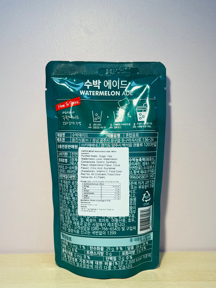 Caffe Bene Watermelon Ade Korean Pouch Drink 190ml