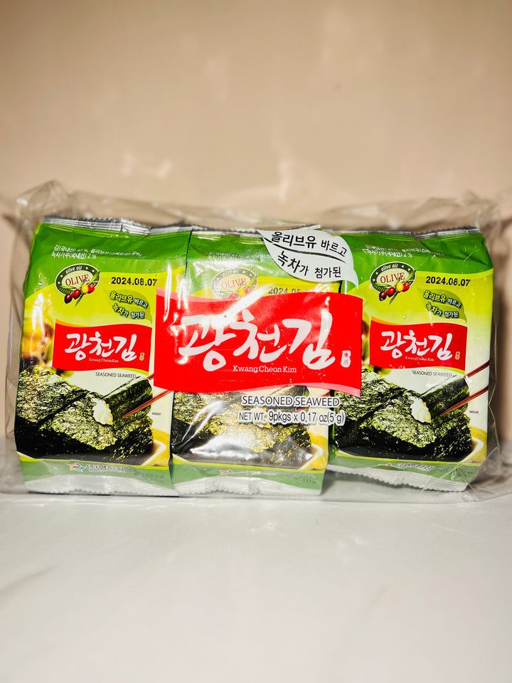 Kwang Cheon Kim Dosirak With Olive Oil & Green Tea Seasoned Seaweed 9pcks  广川即食紫菜橄榄油味